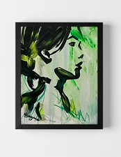 GUAJARDO Original Abstract Expressionism Green Girl 14X11 Canvas Signed Art