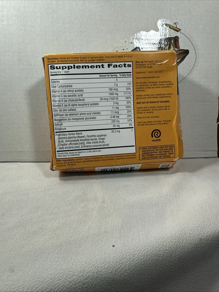 Airborne витамин C 1000 мг иммунная поддержка таблетки пикантный апельсин 30 карат новый 04/27 - Изображение 2 из 3