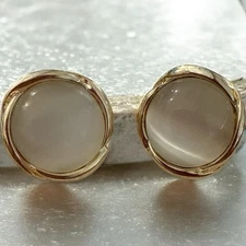 Clip On Earrings Moon Glow Gold Tone Round Vintage Clips Gorgeous-
