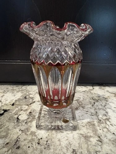 Vintage WESTMORELAND Wakefield Waterford Ruby Flash 6.25” Ruffled Crystal Vase