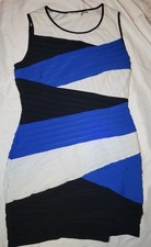 Calvin Klein Womens Size 10 Sleeveless Pencil Sheath Dress Blue/Black/White