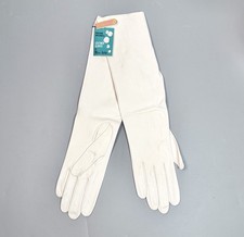 NWT Miss Aris Long White Leather Gloves Vintage Washable size 8 Unlined