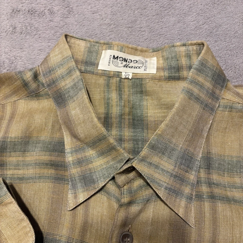 MONDO di MARCO Shirt Men's Size XL 54 100% Linen Tan Long Sleeve Made In Italy - Image 4 of 4