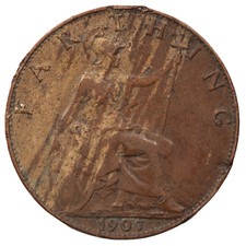 1907 KING EDWARD VII BRONZE FARTHING COIN