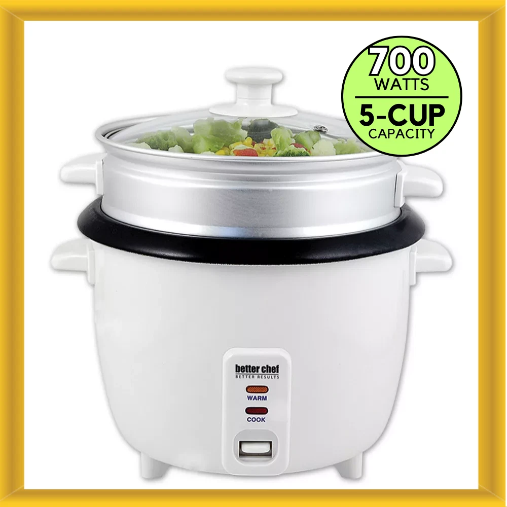 Better Chef 700 Watts 5-Cup Capacity Non-Stick Rice Cooker with Food Steamer