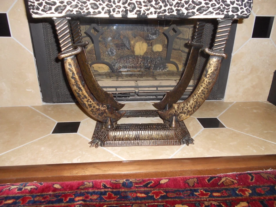 GOTHIC 1920'S FRENCH BENCH SWORD LEGS LARGE PIECE HAMMERED STEEL NEW UPHOLSTERY - Image 4 of 4