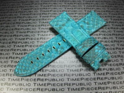 Bracelet De Montre En Cuir De Serpent Bleu Aqua De 24 Mm Pour PANERAI - Photo 1/4