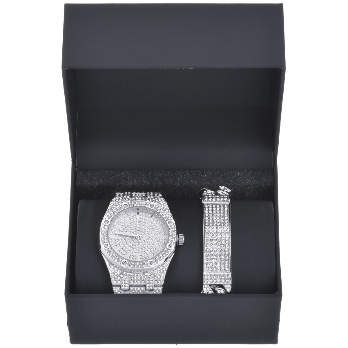 Hip Hop Rapper Fully Iced CZ Silver Plated Watch and