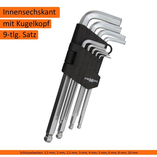 Innensechskant SchlüSsel Kugelkopf 1,5-10Mm 9-Tlg. Satz Crv Stahl-image
