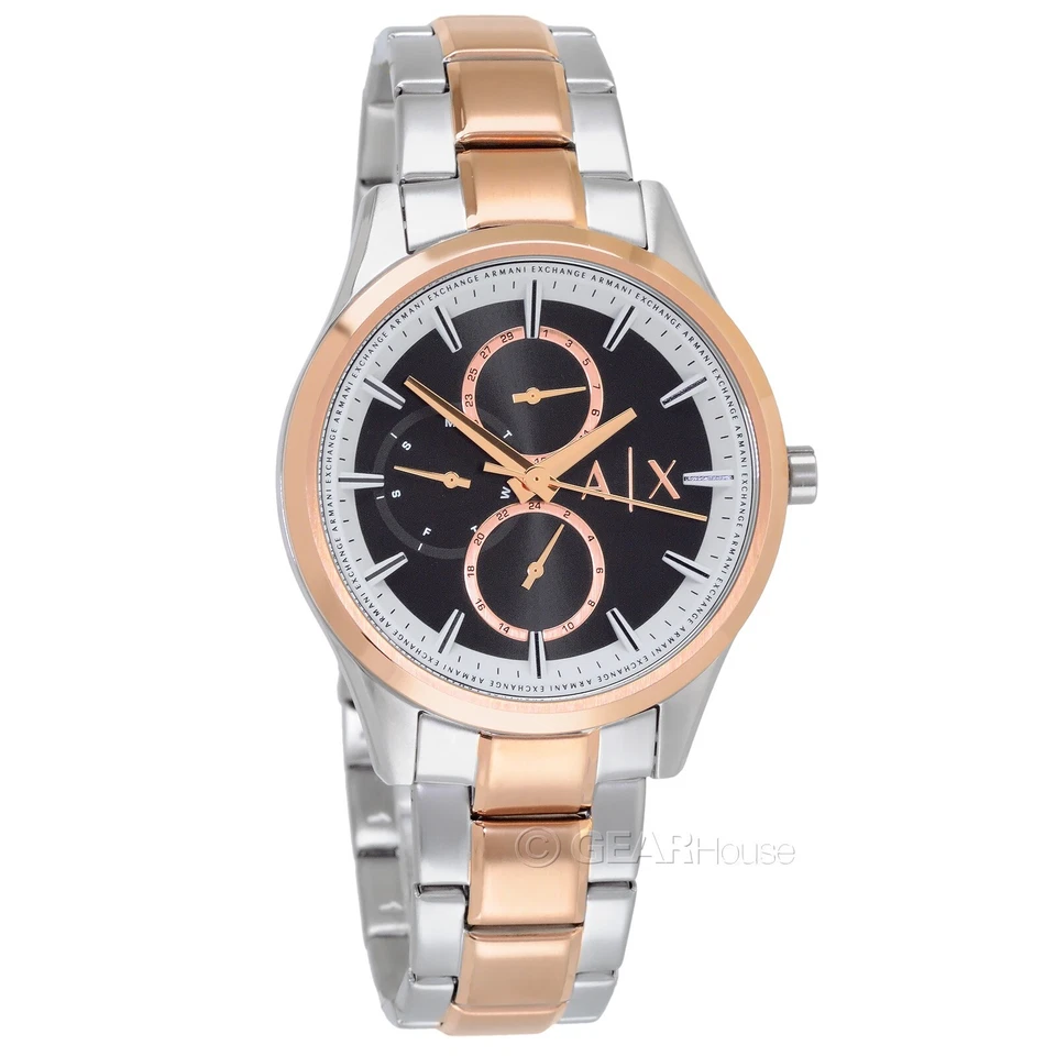 Armani Exchange 男式多功能手表,黑色表盘,双色银色玫瑰金 — 第 3/4 张图片