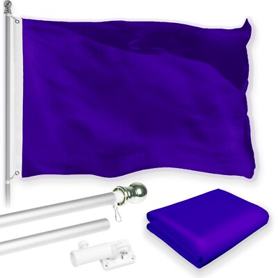 G128 Combo : 5 Ft Flagpole Silver & Violet Color Flag 2.5x4 Ft Printed 150D Poly