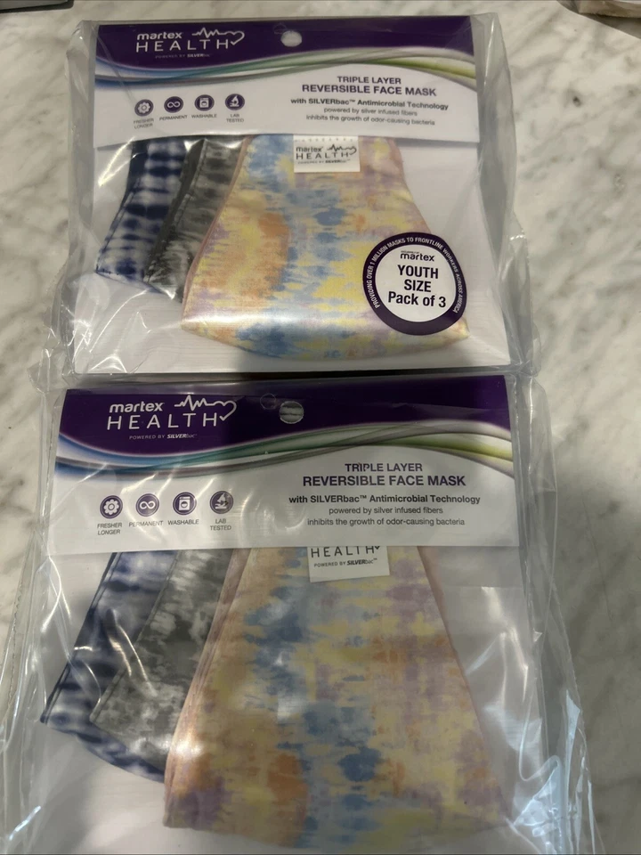 Lot of 24 Martex Health Reusable Tie Dye Youth Face Mask SILVERbac Antimicrobial - Image 2 of 4