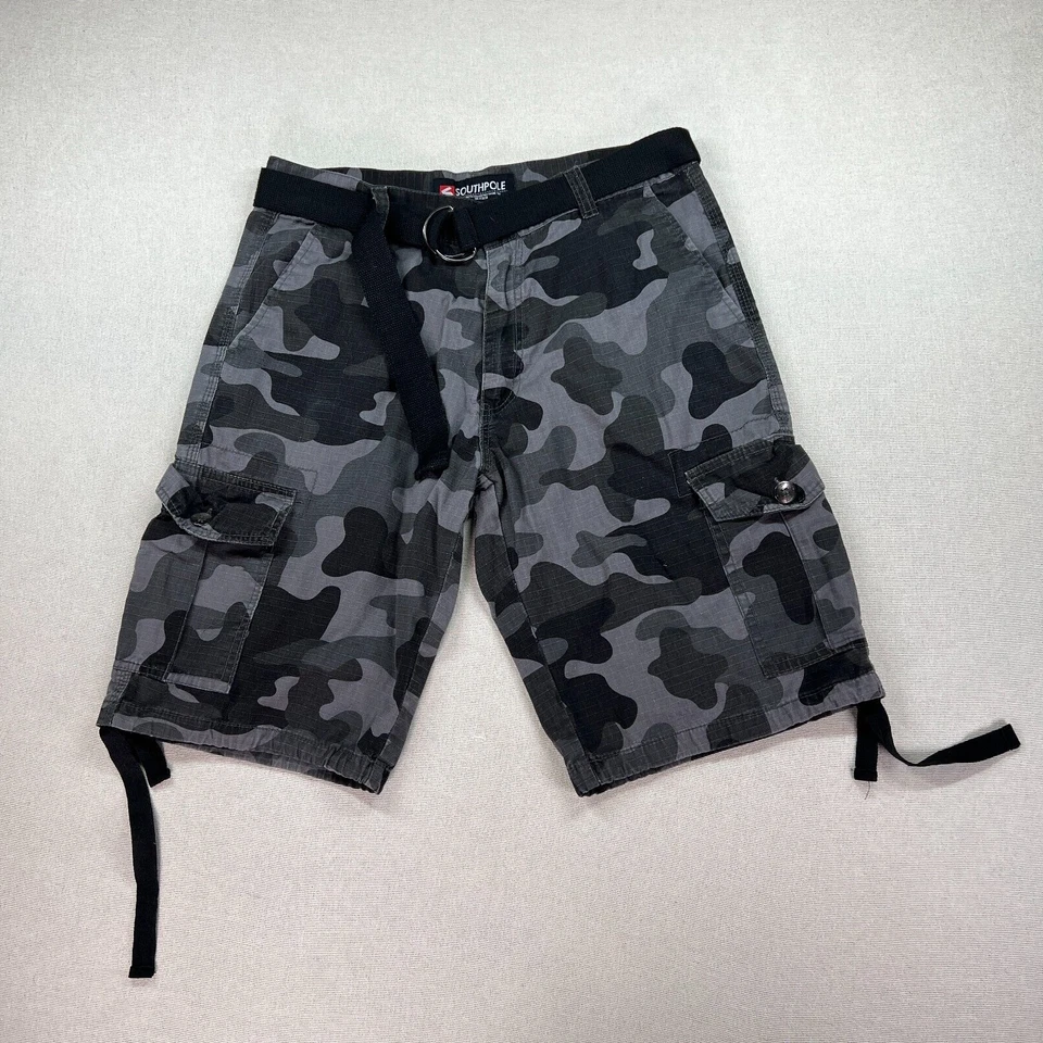 Pantalones Cortos Carga Southpole Camuflados Para Hombre 34 (34x12) Gris Cinturón Y2K Grunge Ejército Foto 2 de 4
