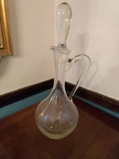Vintage Sleek Etched CLEAR Wine Liquor Glass Decanter 15" Stopper Handle Modern
