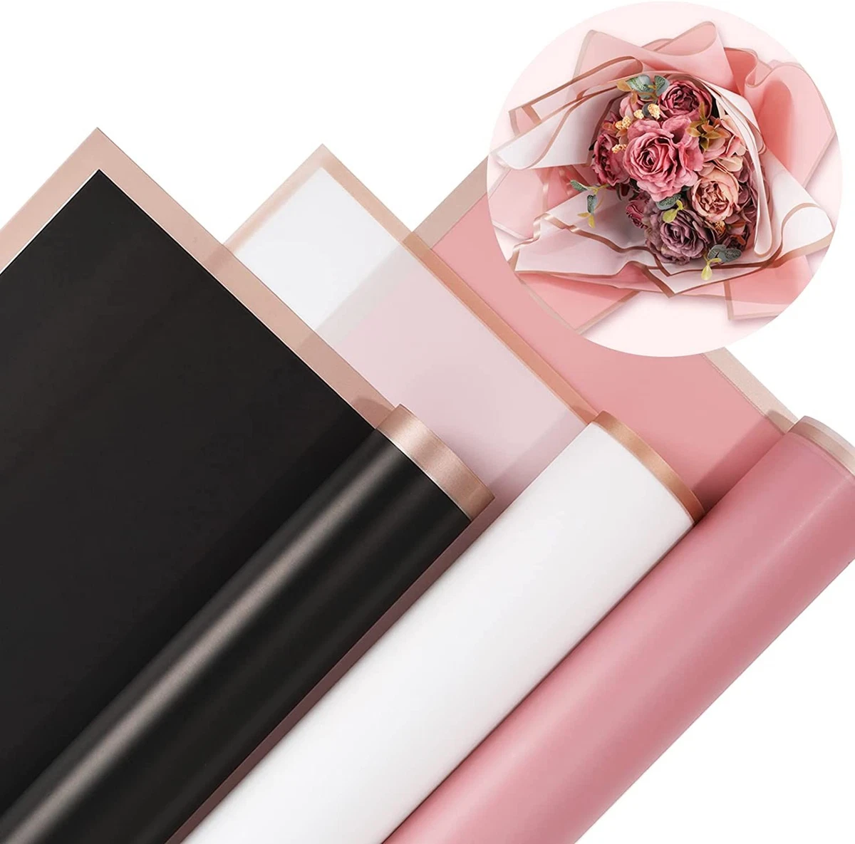 Whaline 30 Sheet Floral Wrapping Paper Inches, Gold, Pink, White, Black