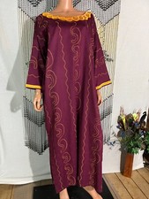 Unisex Men Women Kaftan Long Robe Gnana Africa Burgundy Embroidery Free Chest 56