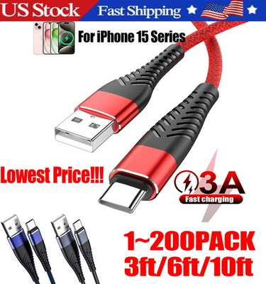 #ad Braided USB C Type C Fast Charging Data Cable Cord for iPhone 17 Pro Max 15 lot $322.49