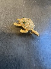 Vintage Gold Tone W/ Clear Rhinestone Sea Turtle Brooch Pin 1.5  X 1.25  
