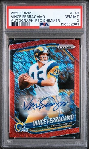 2025 Panini Prizm Vince Ferragamo #240 AUTO Red Shimmer /35 PSA 10
