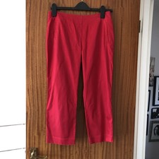 M&S Red Cotton Trousers Ladies Cropped SmartCasual Work Spring Holiday Chinos 10