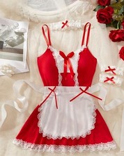 Plus Size 16-18 Sexy Red Maid Lingerie Set Apron Dress Lace Outfit XL cosplay