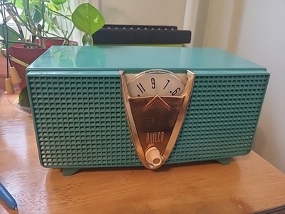 Philco WORKING AM Tube Radio E-816-124 Turqoise Twin Speaker 1959