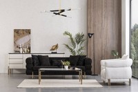 Wohnzimmer Sofa Set Designer Schwarzer Luxus Dreisitzer WeißEr Sessel