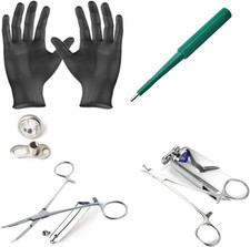 Dermal Piercing Kit-2 Forceps 10 Clear Dermal Tops Sets 10 Punches 2 Gloves