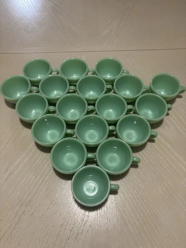 VTG Fire King 50's Oven Ware Jadeite Cup C Loop Handle Restaurant Ware Set of 18