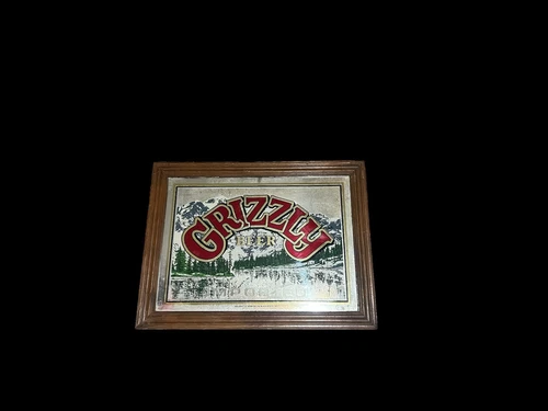 Vintage Grizzly Imported Beer Bar Mirror Sign Original WoodFramed