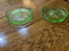 Set of 2 Vintage  Federal Green Uranium Sunburst Depression Glass Coasters