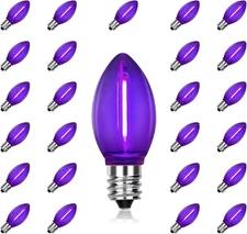 25 Pack C7 Replacement Bulbs, Dark Purple LED Halloween Light Bulbs, E12 