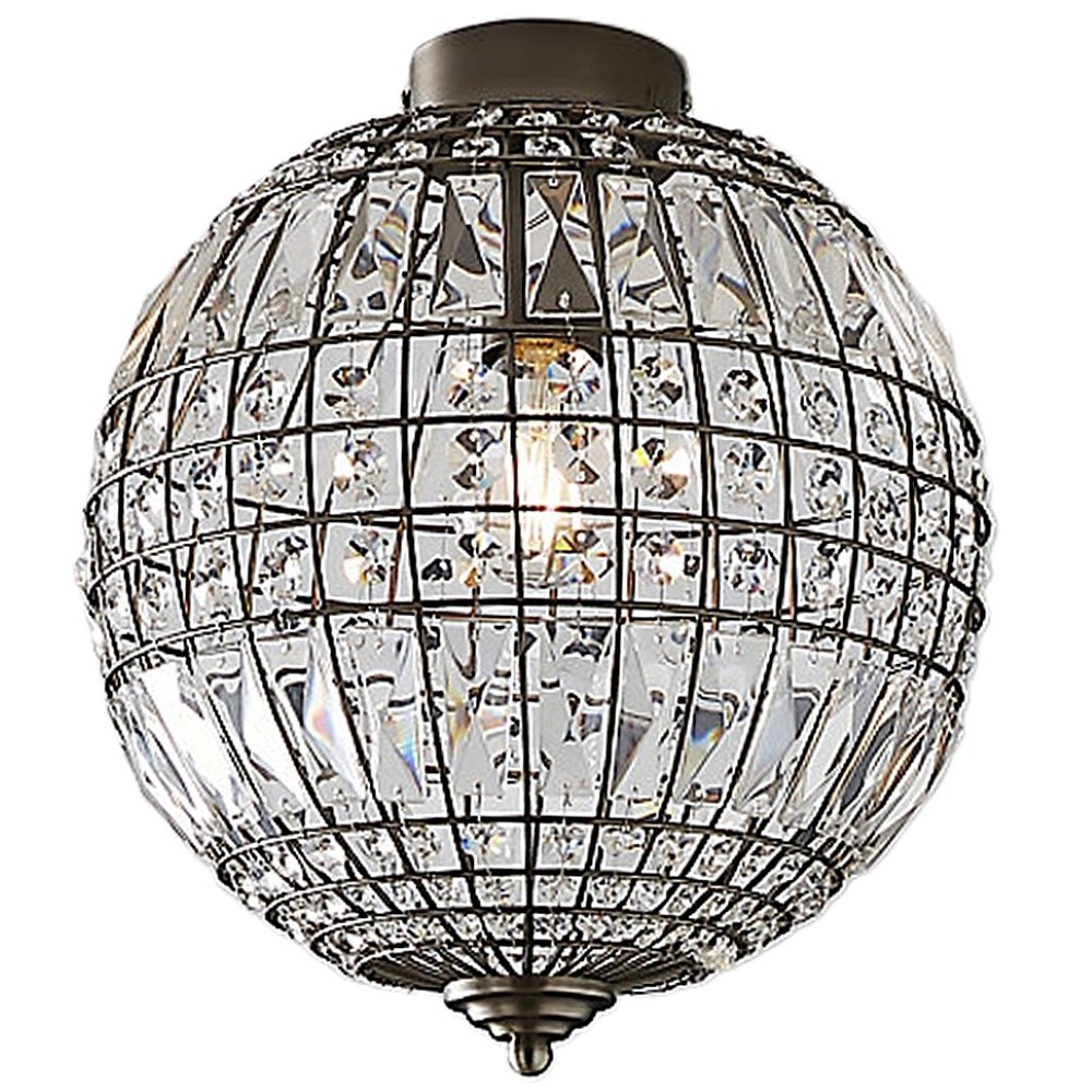 Litecraft Ceiling Light Crystal Effect Ball E27 Flush Mount - Pewter Clearance