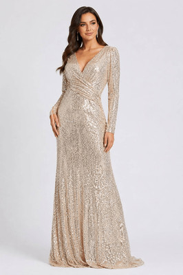 NWOT IEENA for Mac Duggal Size 10 Champagne Sequin Formal Evening Gown