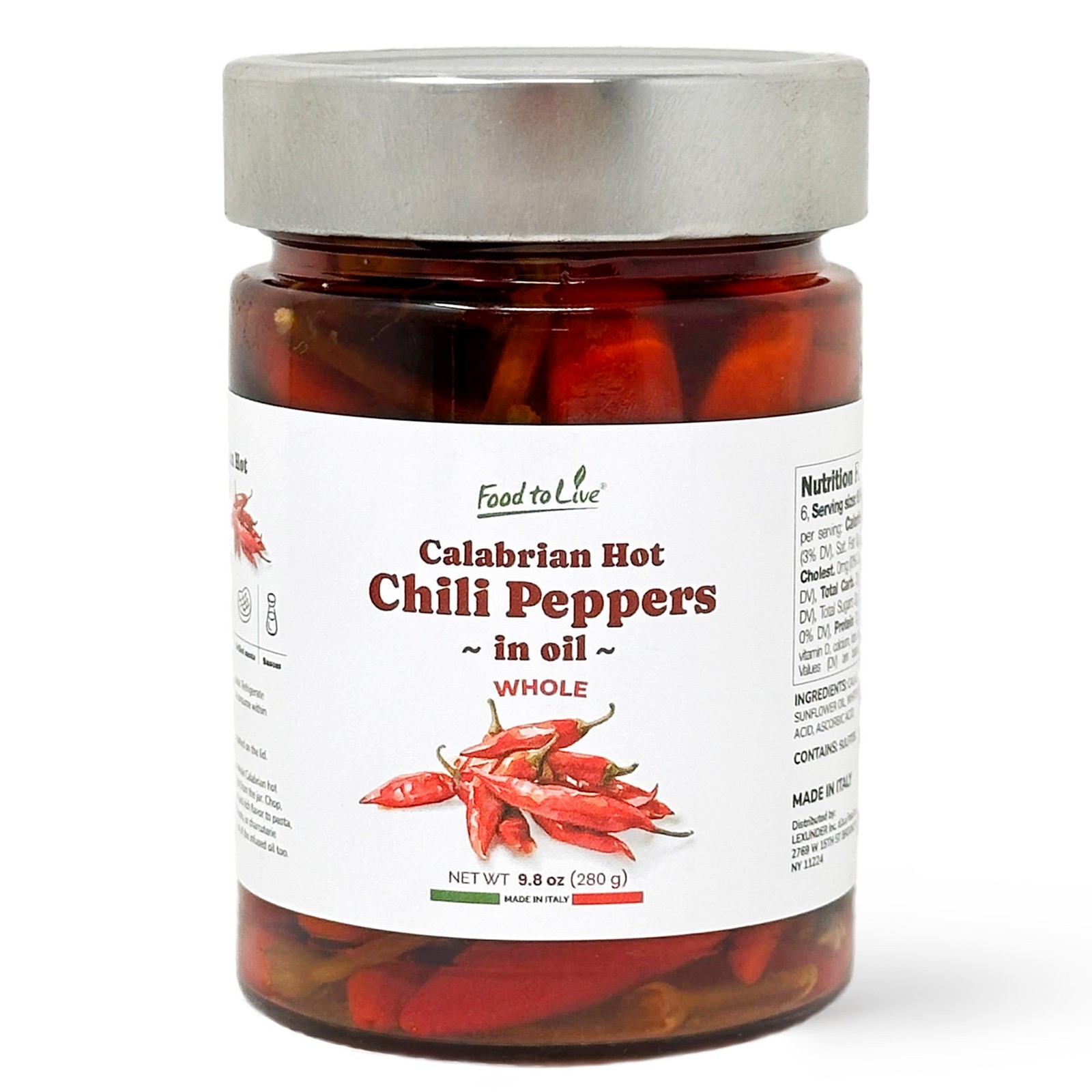 Chiles picantes de Calabria largos enteros en aceite, 280 gr - picantes y salados