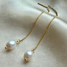 Gold Plated 925 Sterling Silver Freshwater Pearl Threader Earrings
