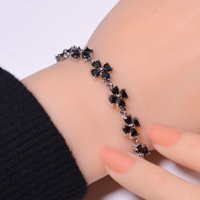 Black Onyx 925 Sterling Silver Tennis Bracelet 8.99'' B17, for her, Christmas