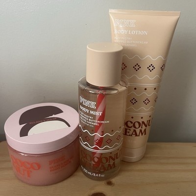 Victorias Secret PINK Coconut cream Lotion Scrub Mist Lot Of 3 Full Size