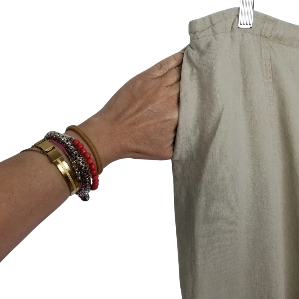 Pantalones de pierna ancha natural 100 % lino lino - talla pequeña Foto 3 de 4