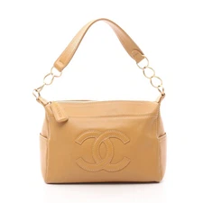 CHANEL Coco Mark Chain Shoulder Bag Leather Beige Gold Hardware #RC1868