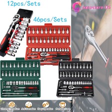 12/46Pcs Socket Wrench Set 1/4" Drive Ratchet Metric Kit Garage Car Repair Tool-