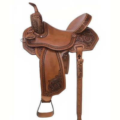 Leather Horse Saddle Western Barrel Racing Hand Craft Tooled Racer Floral Design