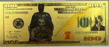 Batman & Joker DC Comics Gold Foil Banknote $100 Novelty Collectible Bill