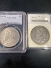 TWO Morgan silver dollars 1878S AU55, 1899S VG8.