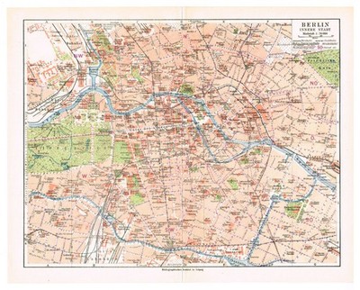 BERLIN Detailed Inner  1906  Antique Original Vintage map city plan Germany