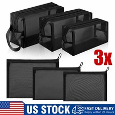 3x Mesh Cosmetic Bag Portable Makeup Pouch Travel Toiletry Bag for Office Travel