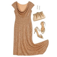Adrianna Papell Rose Gold Sequin Cowl Back Plus Size 16W Evening Gown NWT