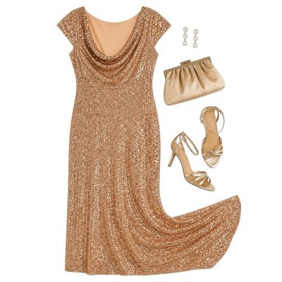 Adrianna Papell Rose Gold Sequin Cowl Back Plus Size 16W Evening Gown NWT