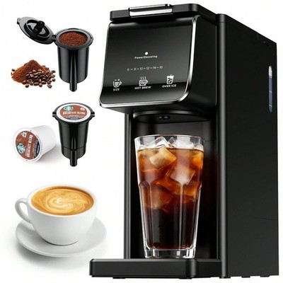 Single Serve Coffee Machine 6-16oz Adjustable Capacity Capsule Ground Black NEW