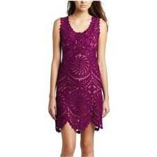 BHLDN Yoana Baraschi Willa Silk Lace Dress Purple Scalloped Cocktail Dress Sz 6